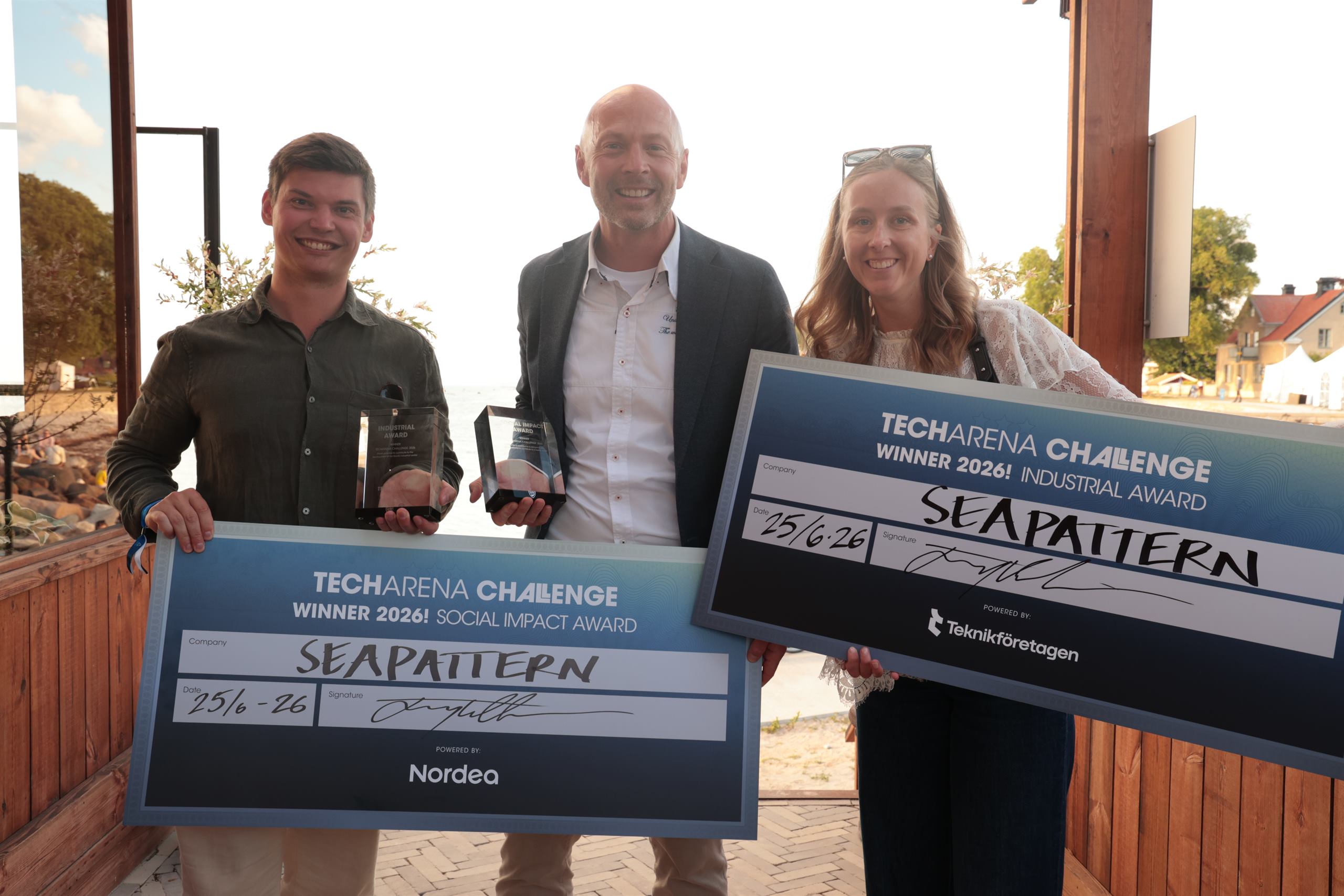 SeaPattern receiving the Industrial Award and Social Impact Award at the Tech Arena Challenge 2026